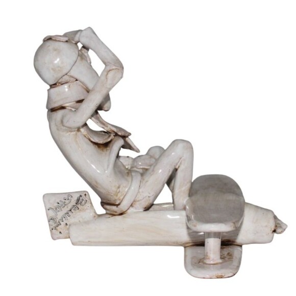 Dino Bencini Figurine Biplane Pilot Glazed Ceramic Art Sculpture Italy 6" - Picture 4 of 5